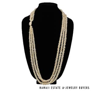 Three-Strand Ni'ihau Shell Lei Pikake Momi Ke'oke'o Kua Ula 40 inches #2809-04 - Image 2