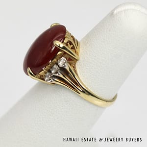 Round Honey Jade with 0.18ctw Diamond 14k Yellow Gold Ring Size 6.25 - Image 2