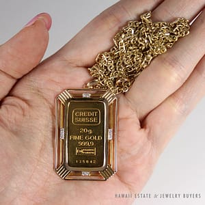 20G 24K GOLD CREDIT SUISSE BAR SET IN 14K YELLOW GOLD PENDANT W/ ANCHOR CHAIN - Image 3