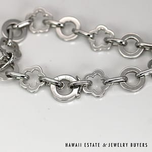 Chanel 18K White Gold Camellia Floral / Circle Link Bracelet SIZE 6.75 #3121-02 - Image 7