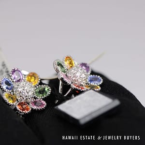 LeVian 5ctw Sapphire & 0.75ctw Diamond 14K White Gold Omega Back Earrings 16mm - Image 4