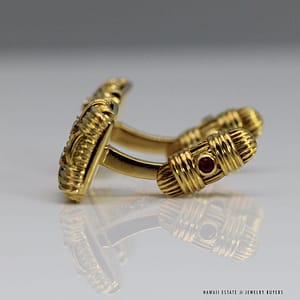 ROBERTO COIN 14.6g 18KYG 0.15ctw DIAMOND & 0.08ctw RUBY BASKETWEAVE CUFF LINKS - Image 6