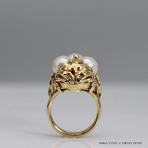 MING'S 14KYG THREE PEARL CLUSTER W/ 0.12ctw DIAMOND RING SIZE 5.75 - Image 10