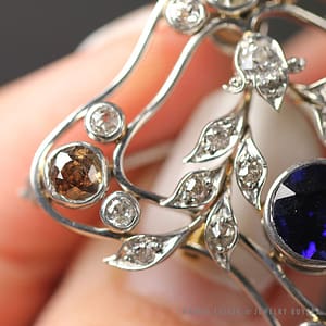 ANTIQUE SAPPHIRE & OLD MINE CUT DIAMOND PLATINUM SHIELD PENDANT/BROOCH W/ GEMOLOGIST PAPER - Image 4