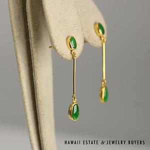 GIA Type A Green Jade Dangle Earrings 22k Yellow Gold 1.25" Length - Image 2