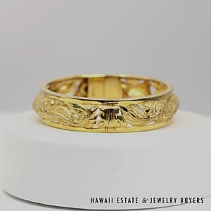 15.5mm Dragon & Phoenix 18K Yellow Gold Hinged Bangle Bracelet Size 7 - Image 10