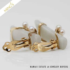 MING'S 11g 14KYG LIGHT GRAY JADE BAMBOO PEARL CLUSTER CLIP EARRINGS w/MING'S BOX - Image 4