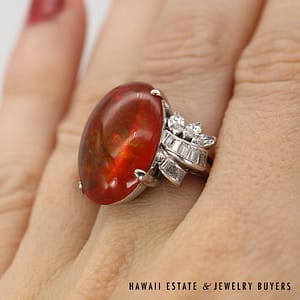 18K White Gold and Mexican Opal with Diamonds Ring SIZE 5.75 #KS062019-01 - Image 2