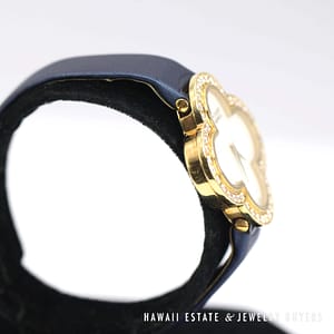 Van Cleef & Arpels 18K YG Alhambra Watch With Diamond Bezel & MOP Dial with Blue Strap - Image 8