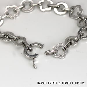Chanel 18K White Gold Camellia Floral / Circle Link Bracelet SIZE 6.75 #3121-02 - Image 6