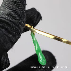 1.43ctw Diamond & Green Jade 18/14K Yellow Gold Earrings and Pendant Set - Image 2