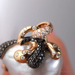 21MM BAROQUE CULTURED SOUTH SEA PEARL W/ BLACK & WHITE DIA 18k ROSE GOLD PENDANT - Image 3