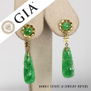 GIA 4.3g 14KYG APPLE GREEN JADE DANGLE SCREWBACK EARRINGS (2966-02)