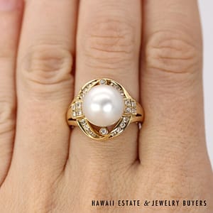 14K Yellow Gold 10.7mm South Sea Pearl and Diamond Ring SIZE 6.5 #3083-09 - Image 2