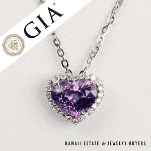 GIA Pink/Purple Sapphire & 0.13ctw Diamond Heart 14K White Gold Necklace