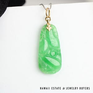 GIA Type A Carved Green Jade 14k Yellow Gold Pendant - Image 2