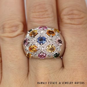 18K White Gold Multi Color Sapphire and Diamond Ring SIZE 7 #JG121418-19 - Image 2