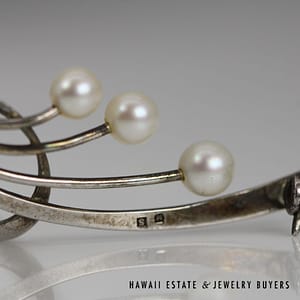 Mikimoto Sterling Silver Three Pearl Brooch 50x20mm - Image 6