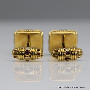ROBERTO COIN 14.6g 18KYG 0.15ctw DIAMOND & 0.08ctw RUBY BASKETWEAVE CUFF LINKS - Image 4
