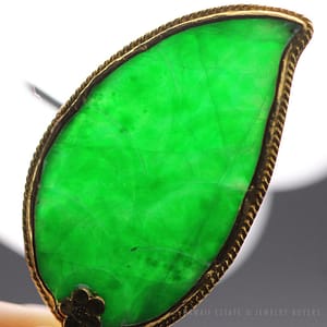 GIA IMPERIAL GRADE A TYPE A JADEITE JADE GREEN 22K YELLOW GOLD CHINESE LEAF PEN - Image 3