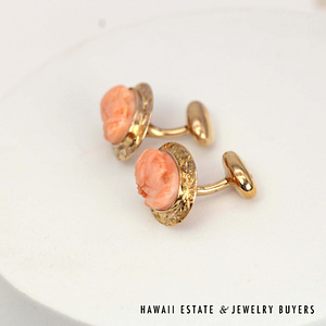 Coral Cameo 14K Yellow Gold Men’s Cufflinks