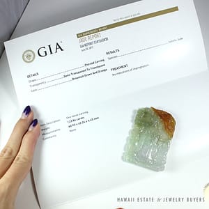 GIA CERTIFIED GRADE A TYPE A JADEITE JADE TRANSLUCENT MULTI-COLOR QUAN YIN CARVED JADE W/ GIA CERTIFICATE - Image 2