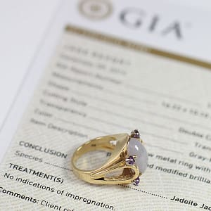 Certified Grade "A" Lavender Jade Yellow Gold Ring - Image 3