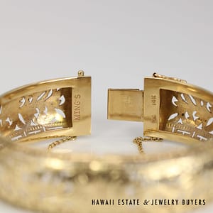 Ming's Rare 20mm Shou 14K Yellow Gold Hinged Bangle Bracelet Like New Size 7.5 - Image 5