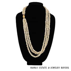 Three-Strand Ni'ihau Shell Lei: Pikake Momi Lenalena 36 inches #DT042922-01 - Image 2