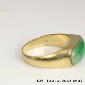 GIA Type A Mottled Green Jade Saddle Ring 14k Yellow Gold 22x8mm Size 13 - Image 9