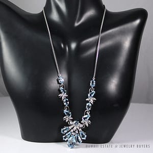 VINTAGE AQUAMARINE & DIAMOND 18K WHITE GOLD NECKLACE W/ GEMOLOGIST APPRAISAL