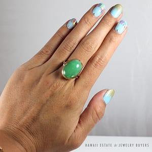 GIA CERTIFIED NATURAL JADEITE JADE GREEN GRADE 18K YELLOW GOLD RING SIZE 6.25 - Image 3