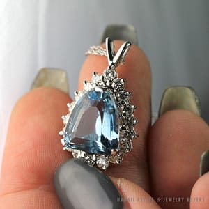 NATURAL AQUAMARINE & 0.72CTW DIAMOND 14K WHITE GOLD PENDANT & NECKLACE W/ GEMOLOGIST APPRAISAL - Image 3