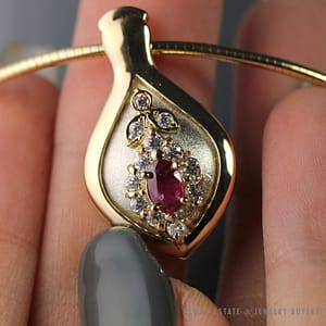 NATURAL RUBY & .23CTW DIAMOND 14K YELLOW GOLD NECKLACE EARRINGS & RING SET - Image 3