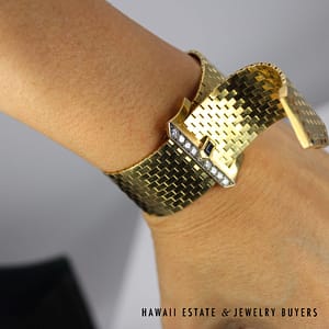 1.25ctw Sapphire & 0.50ctw Diamond 14K Yellow Gold Adjustable Buckle Bracelet - Image 8