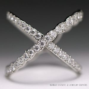 HEARTS ON FIRE LORELEI X CRISS CROSS PLATINUM RING SIZE 8.75