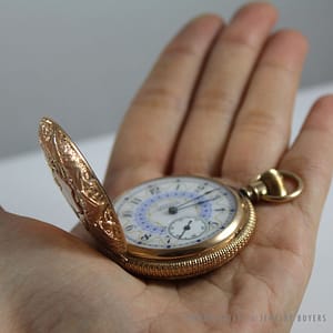 ANTIQUE HUNTER'S CASE AMERICAN WALTHAM POCKET WATCH & GOLD SLIDE-PENDANT CHAIN - Image 3