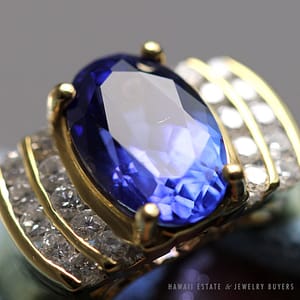 VINTAGE 4.68CT TANZANITE 1CTW DIAMOND 18K YELLOW GOLD RING SIZE 5.5 - Image 3