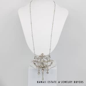 VICTORIAN OLD MINE DIAMOND 5.48CTW PLATINUM GOLD BROOCH & DIAMOND NECKLACE SET - Image 4