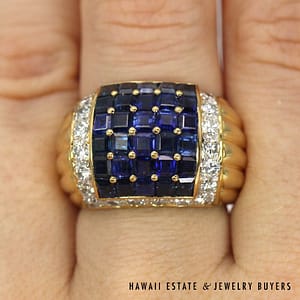 18K Yellow Gold Sapphire and Diamond Dome Ring SIZE 6.5 #071122-04 - Image 2