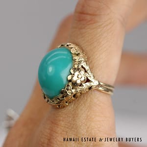 Ming's Turquoise Ring 14k Yellow Gold Size 6, 8.2g - Image 2