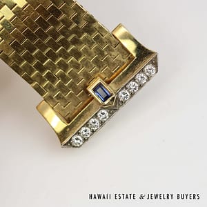1.25ctw Sapphire & 0.50ctw Diamond 14K Yellow Gold Adjustable Buckle Bracelet - Image 3