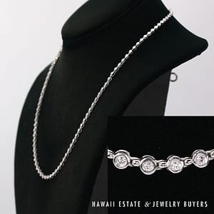 14K White Gold and Diamond Bezel Set Necklace 19 inches #2242-05