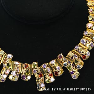 14K Yellow Gold Multi Stone Collar Necklace - Image 2