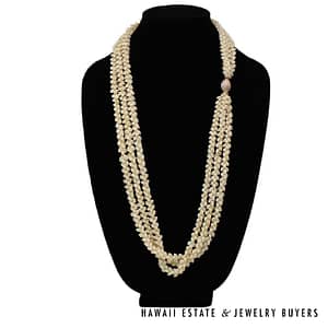 3-Strand Ni'ihau Shell Lei: Pikake Momi Ke'oke'o 35 inches #CT070822-02 - Image 2