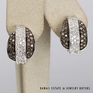 2ctw Chocolate & White Diamond Clip 18K White Gold Earrings