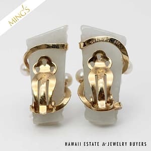 MING'S 11g 14KYG LIGHT GRAY JADE BAMBOO PEARL CLUSTER CLIP EARRINGS w/MING'S BOX - Image 3