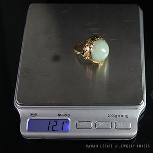 MING'S HAWAII LARGE ROUNDED JADE CABOCHON 14K YELLOW GOLD RING (SZ. 5.5) - Image 4