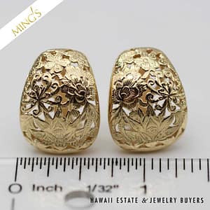 MING'S 9.3g 14KYG FOUR SEASONS EARRINGS MEASURE 21 x 16mm WITH OMEGA CLIP - Image 7