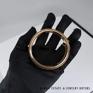 Ming's Rare 20mm Shou 14K Yellow Gold Hinged Bangle Bracelet Like New Size 7.5 - Image 8